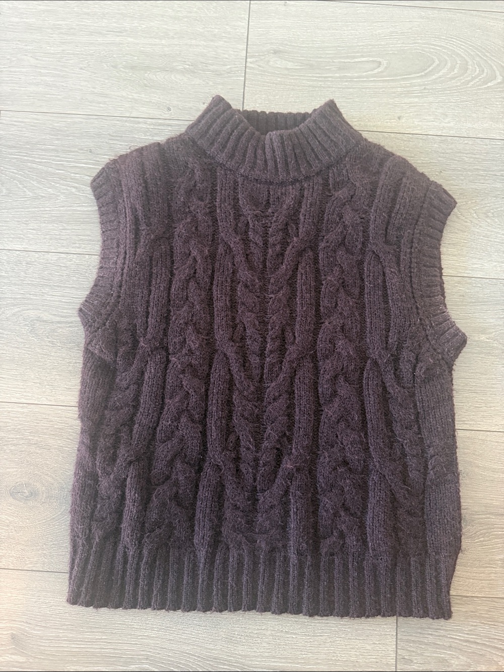 Cable Knit Sleeveless Mock Neck Sweater